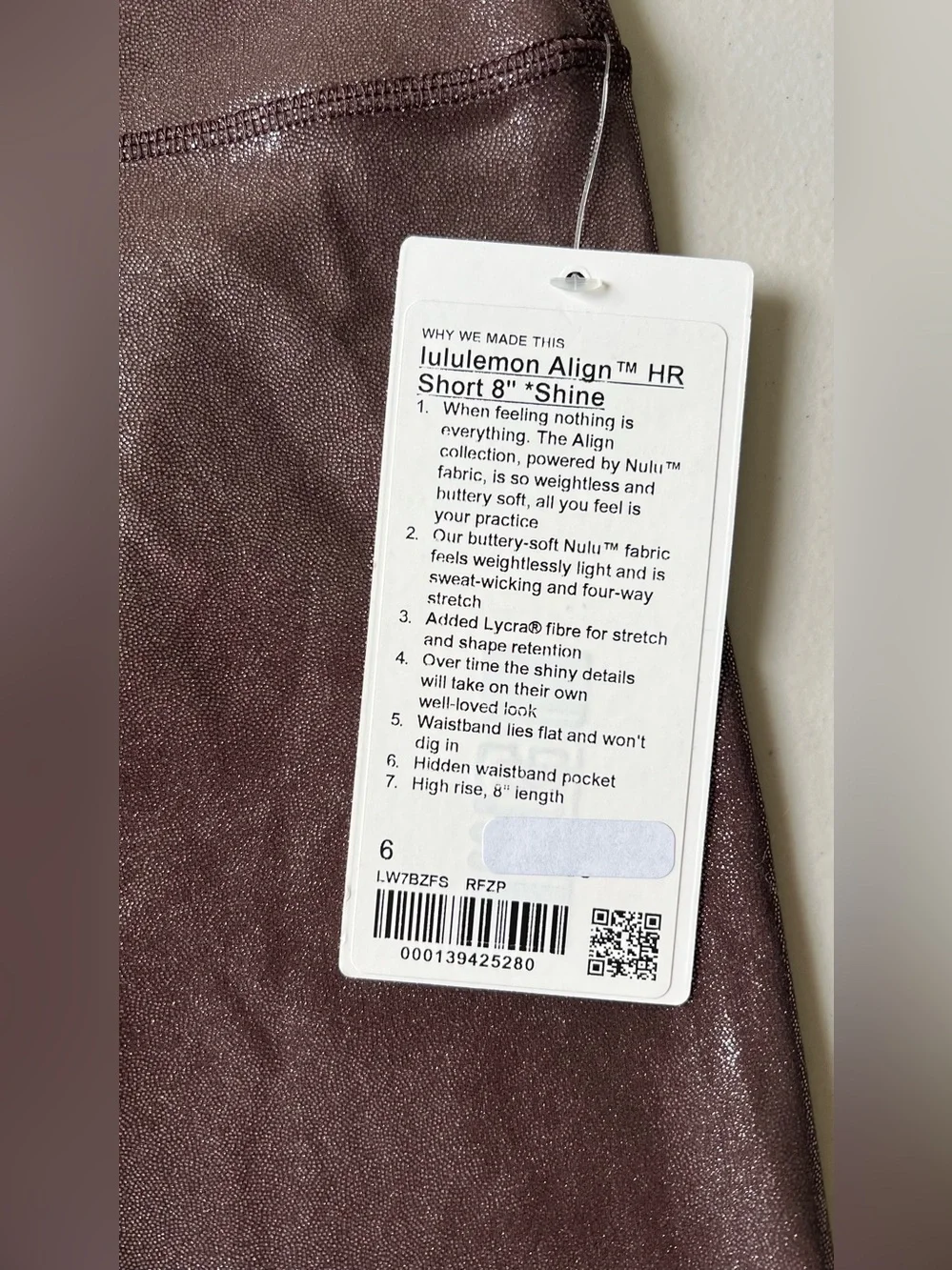 NWT Lululemon Align 8” Shine French Press Sz 6
